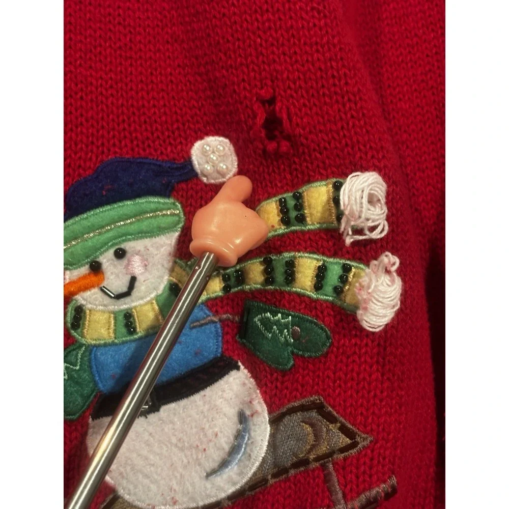 VTG Ms. Lee Winter  XL‎ Sweater Women's Cardigan Snowmen Embroidered Full Zip